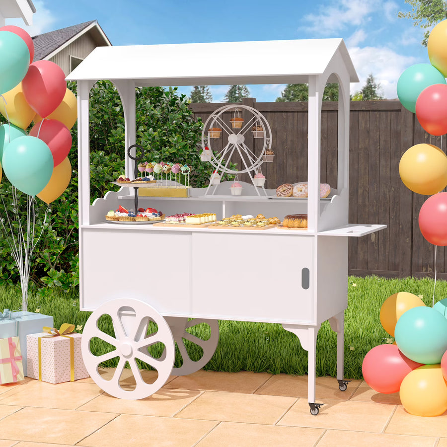 Candy Cart with Wheels for Party,Wood Dessert Cart with Storage Cabinet