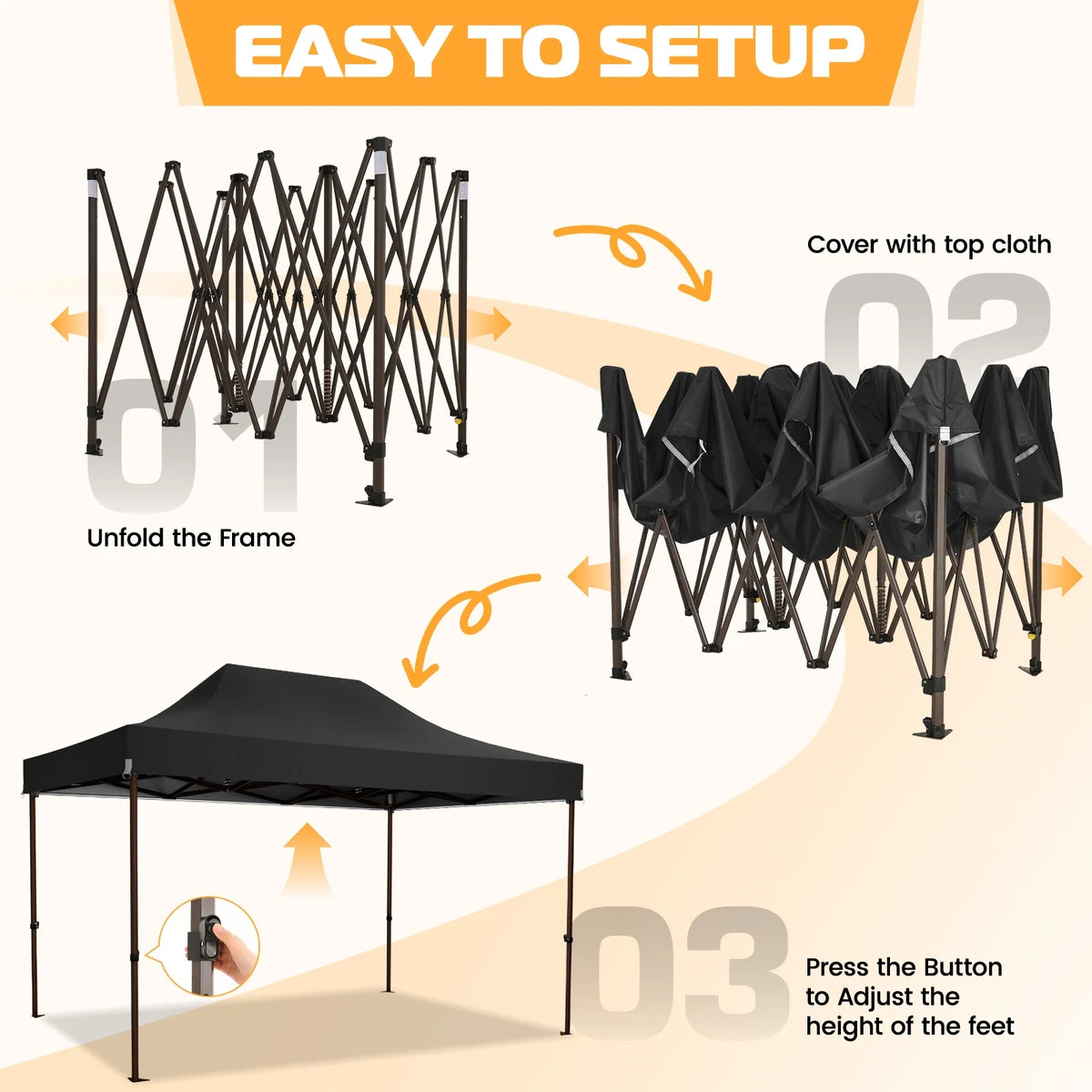 COBIZI 10x15 Pop Up Canopy Tent Heavy Duty with Sidewall, Commercial Outdoor Easy Pop Up Gazebo for Party Wedding All Weather Waterproof UV 50+ with Roller Bag(Leg Upgraded),Black