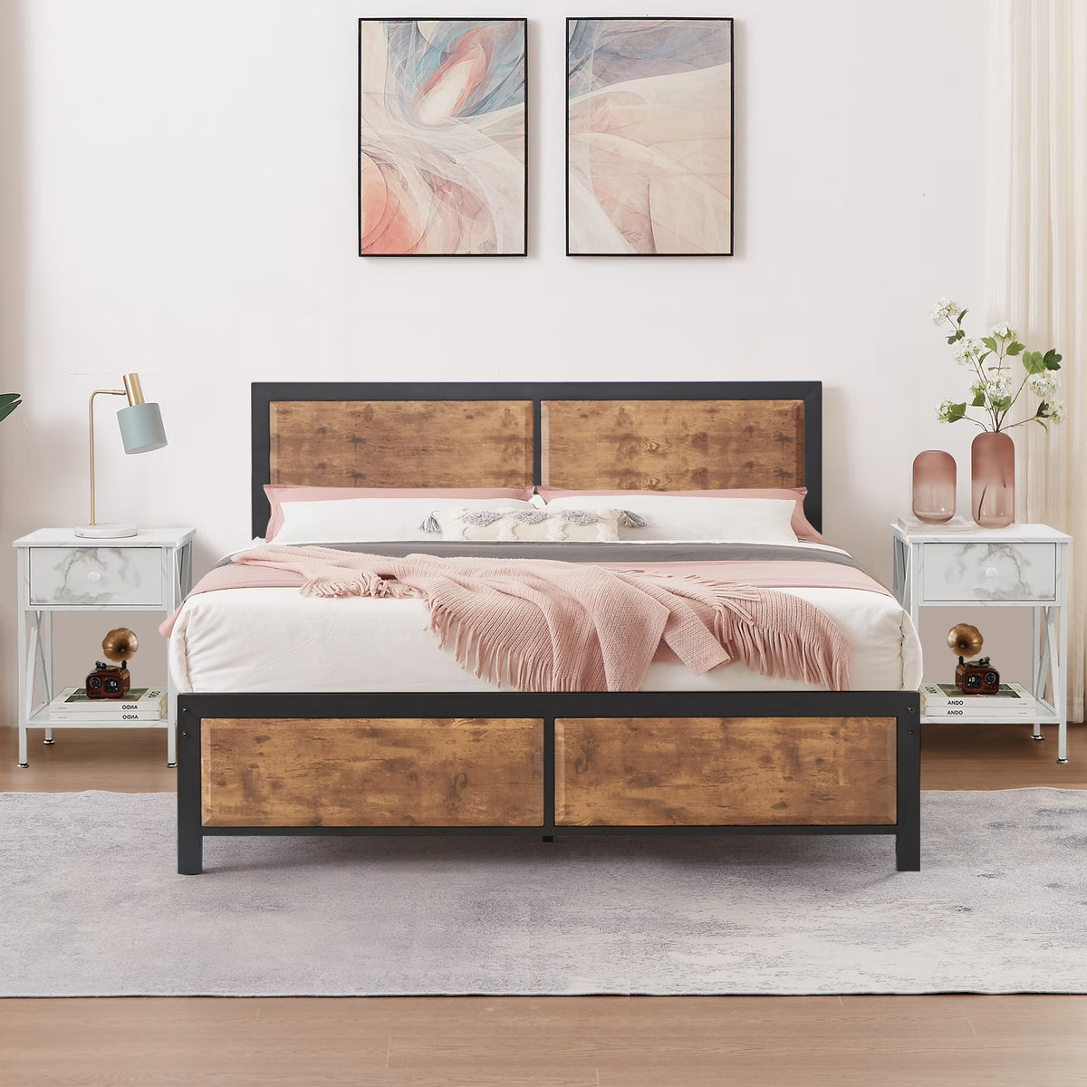 VECELO 3 - Piece Bedroom Set with Twin Size Bed Frame and 1 - Drawer Black Nightstands