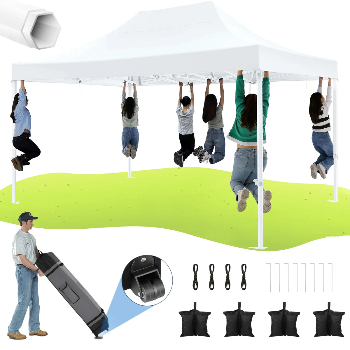 HOTEEL 10x15 Heavy Duty Canopy Tent ,Pop up Canopy for Parties Wedding,Commercial Easy up Gazebo with Roller Bag,UV 50+ &,White