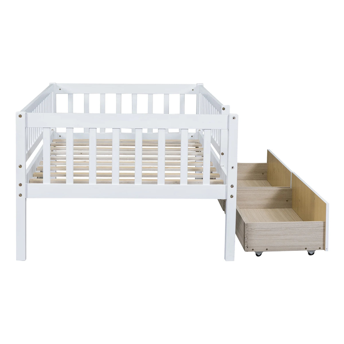Holaki Twin Size Wood Bed with Guardrails and 2 Storage Drawers for Kids, Gray
