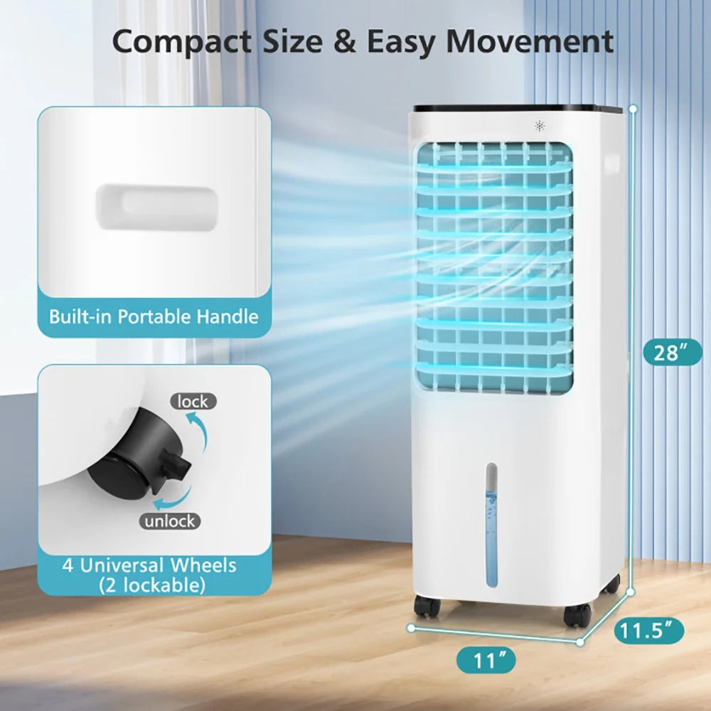 GVN Air Conditioners, Air Cooler, 4-in-1 Evaporative Air Cooler with 12L Water Tank and 4 Ice Boxes-White