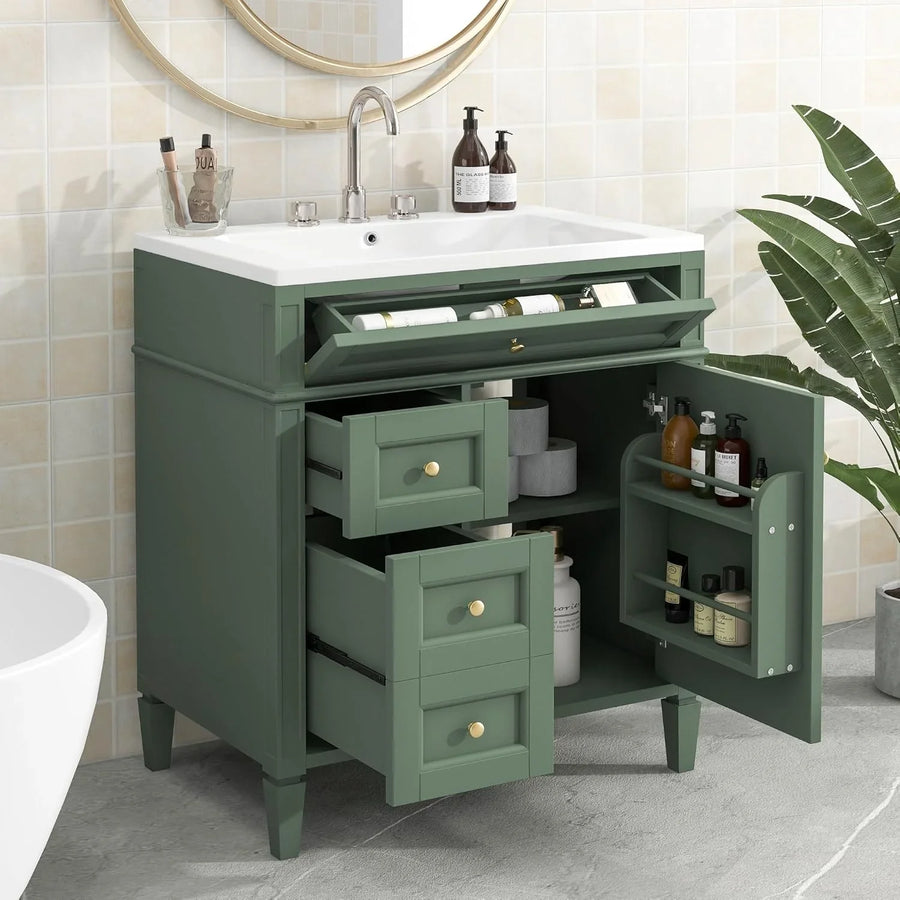 36" Bathroom Vanity with Single Sink Combo, Modern Undermount Bathroom Sink Cabinet with 2 Drawers and a Tip-Out Drawer, Freestanding Bathroom Vanities, Soft Closing, Solid Wood Frame