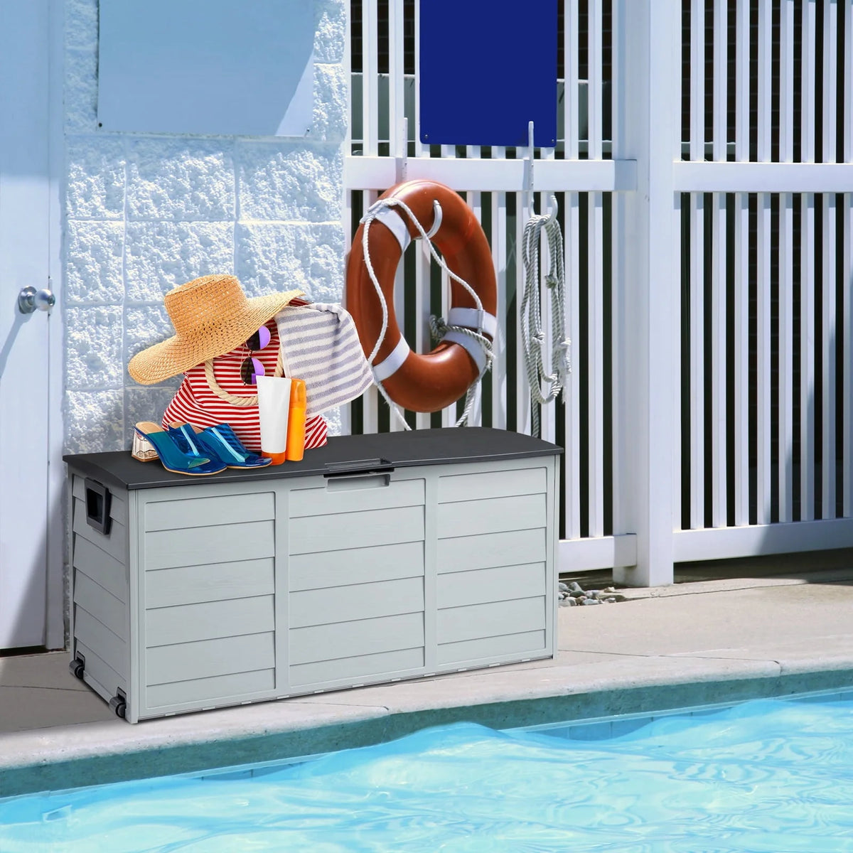 Ktaxon 75gal Outdoor Garden Plastic Storage Deck Box Chest Tools Cushions Toys Black