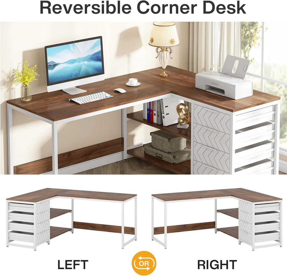 Tribesigns 59" L-Shaped Office Desk, Modern Reversible Computer Study Desk for Home Office, White