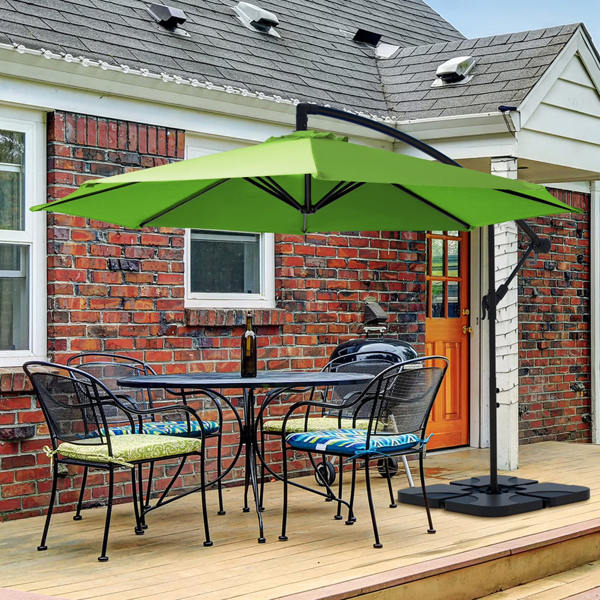 JUSTLET 10ft Heavy Duty Patio Hanging Offset Cantilever Patio Umbrella W/ 4-Piece Base Included Included, Beige