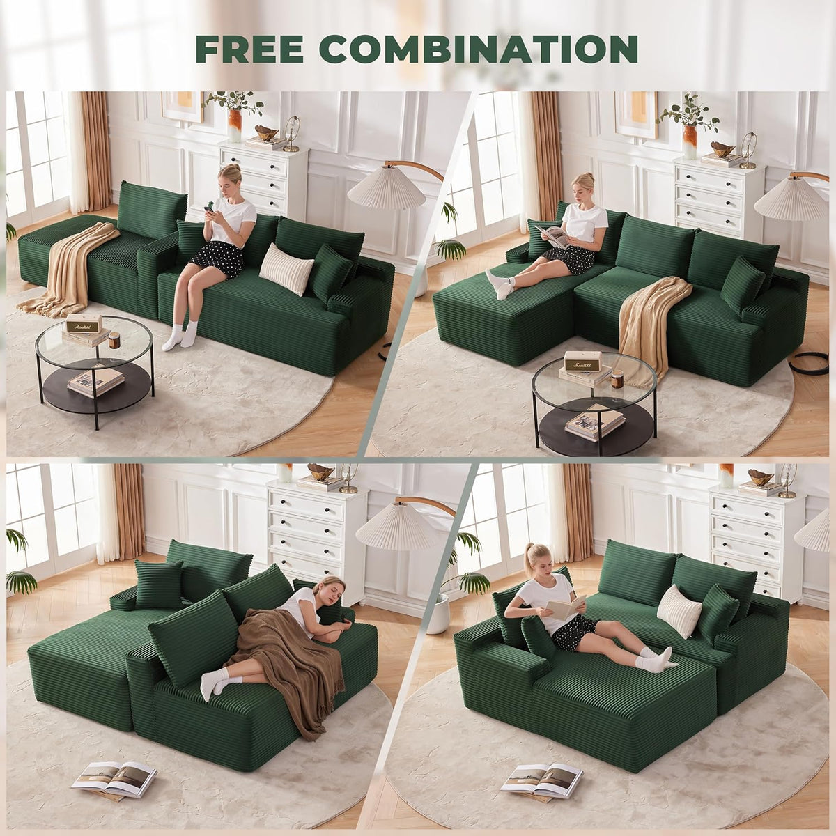110 Cloud Sectional Couch, Boneless Sofa for Living Room Modular Sectional Sofa with Deep Seat