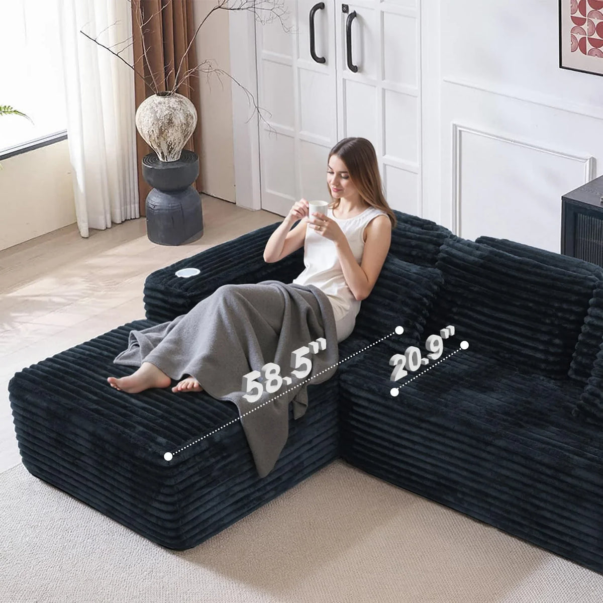 Cloud Sectional Couch with L-Shape Chaise Modern Modular Sofa Deep Seat Built-in Cup Holder