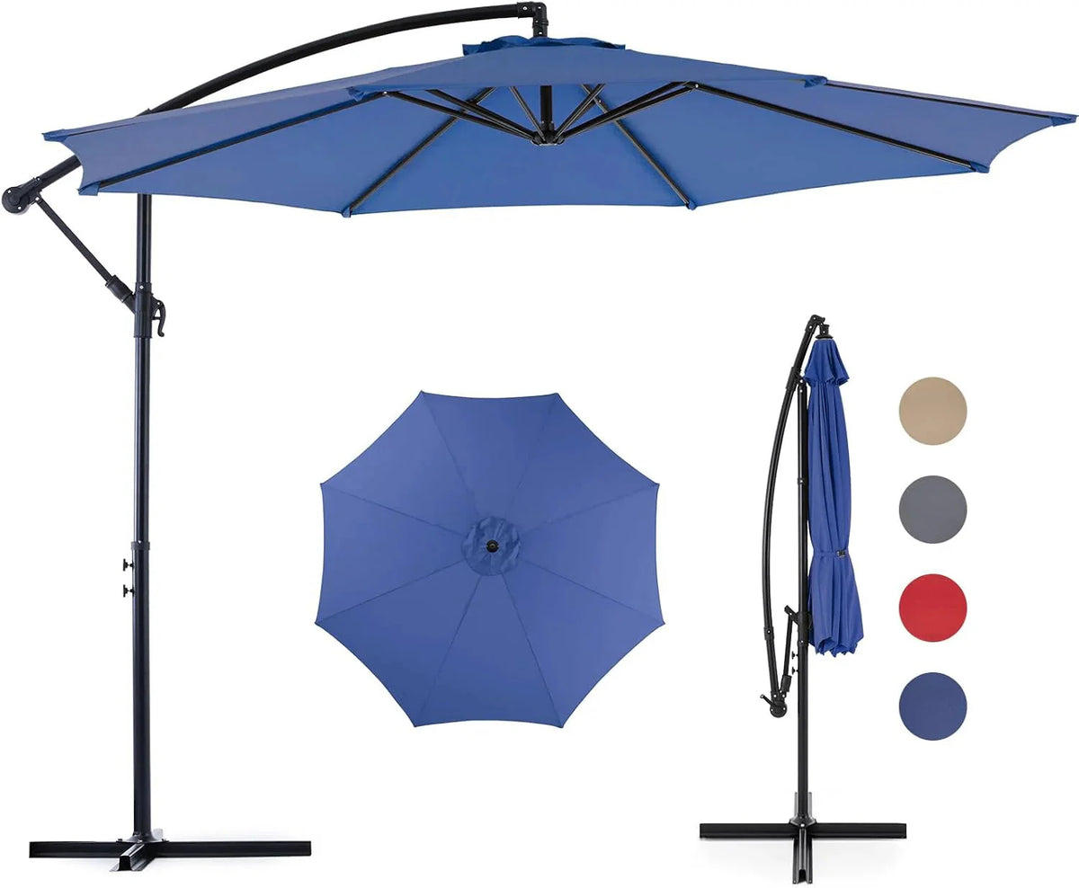9.8FT Offset Patio Umbrella Hanging Cantilever Umbrella Outdoor Sun Shade with Easy Tilt Adjustment, 8 Ribs, UV Protection for Backyard, Lawn, Garden and Pool, Blue