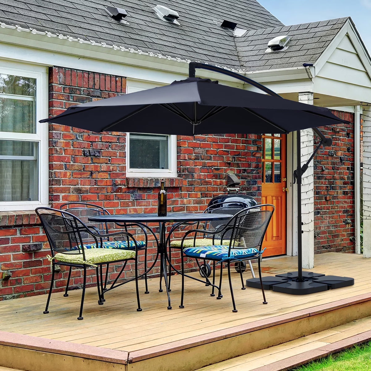 JUSTLET 10ft Heavy Duty Patio Hanging Offset Cantilever Patio Umbrella W/ 4-Piece Base Included Included, Beige