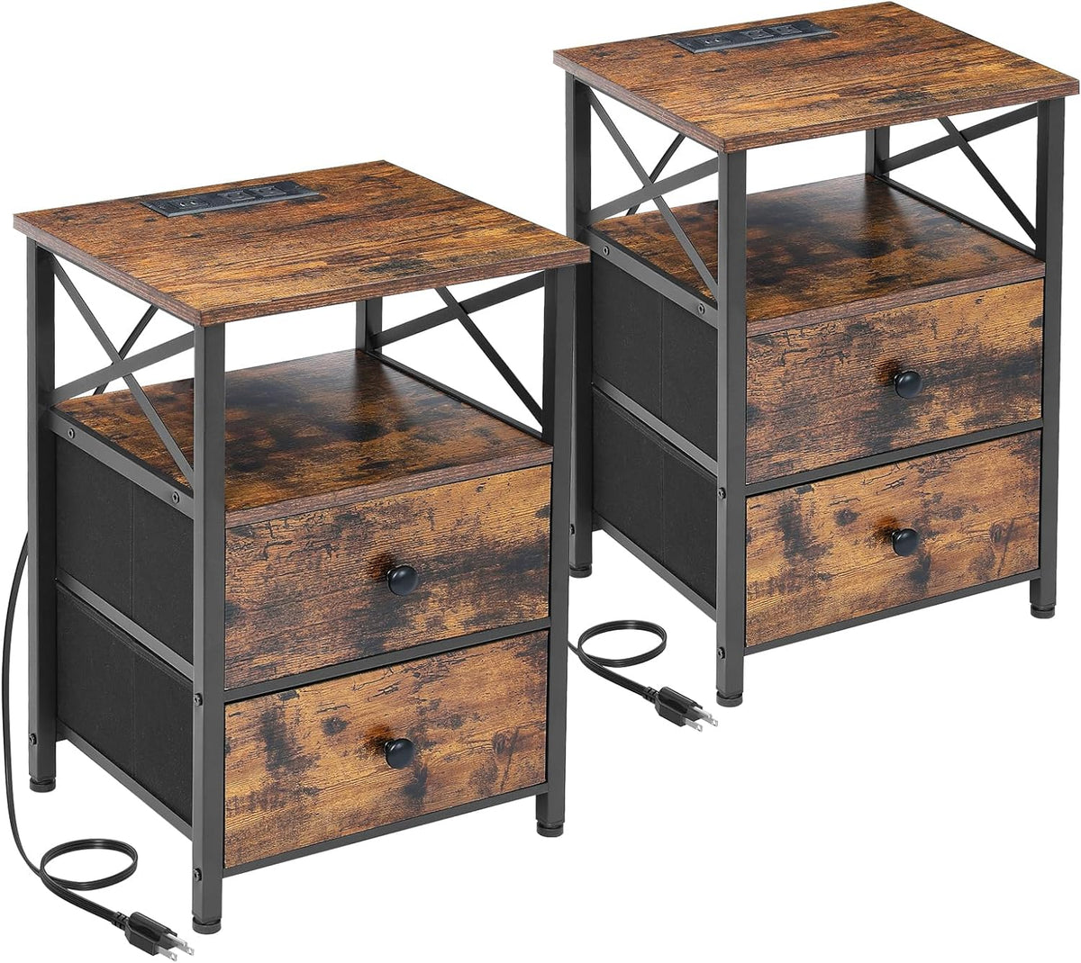 AMHANCIBLE Night Stand Set 2, Nightstand with Charging Station
