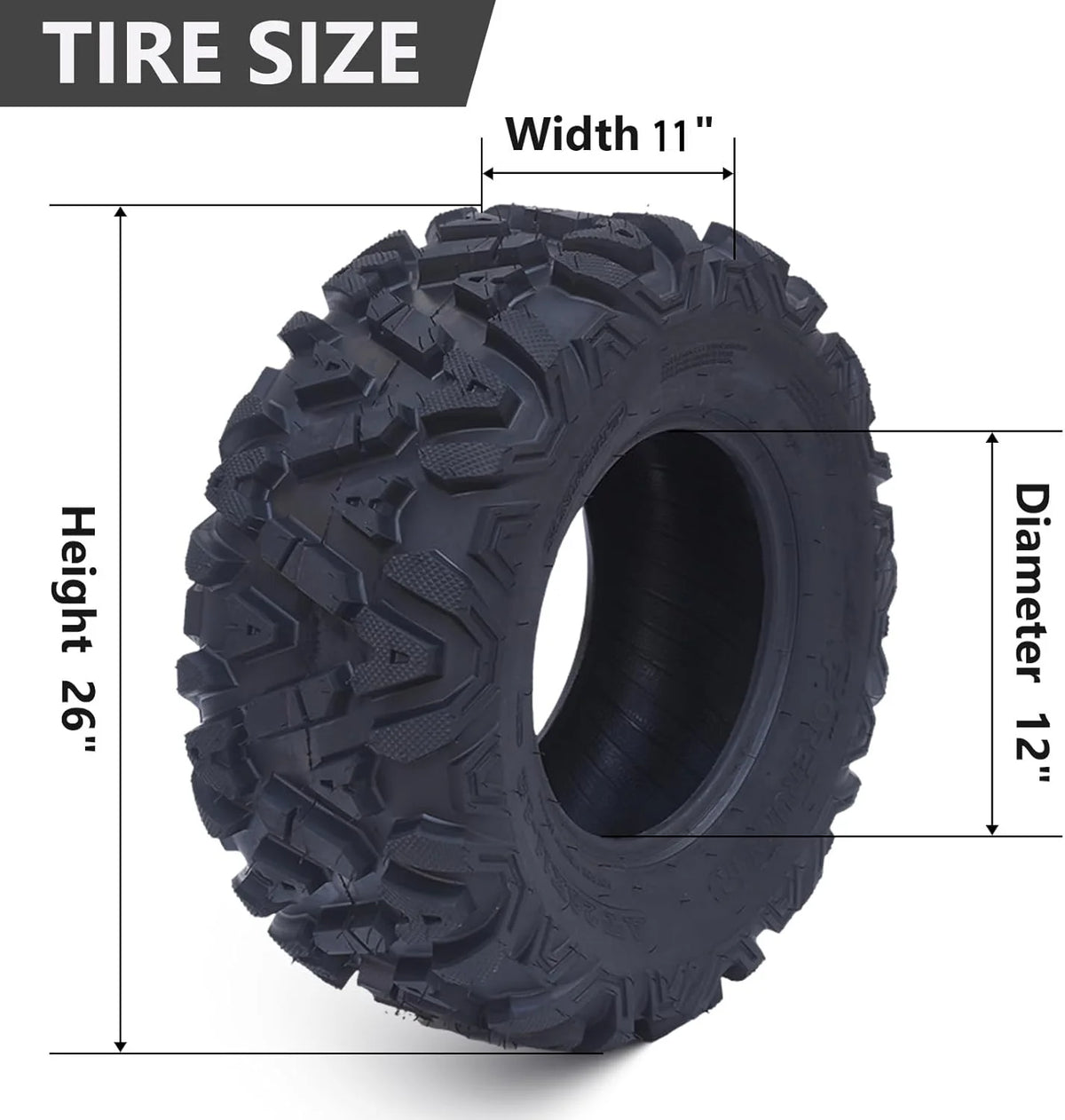 26x12x12 Atv Tires, Set of 2 Atv Tires 26x12-12 6PR, All Terrain Atv/Utv Off-Road Tires, Black