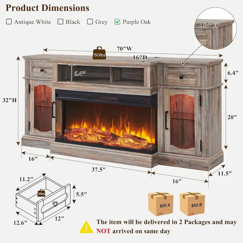 Farmhouse Electric Fireplace TV Stands up to 80, Entertainment Center