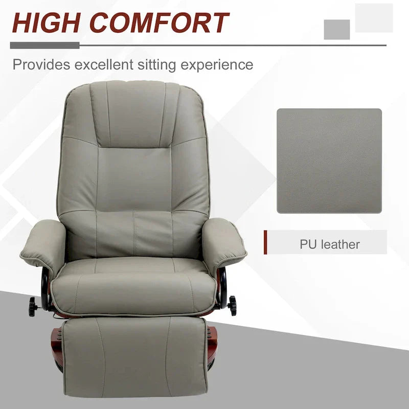 HomCom Faux Leather Adjustable Manual Swivel Base Recliner Chair with Comfortable and Relaxing Footrest