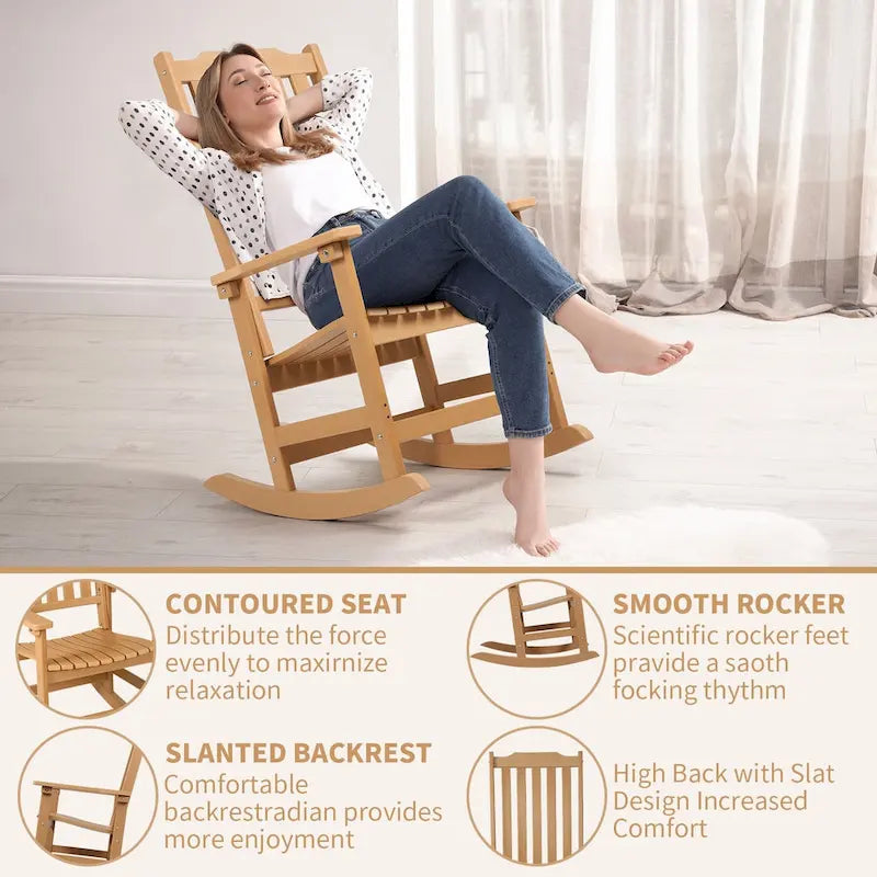 Vrakae 2 PCS Patio All Weather Resistant High Back Rocking Chair