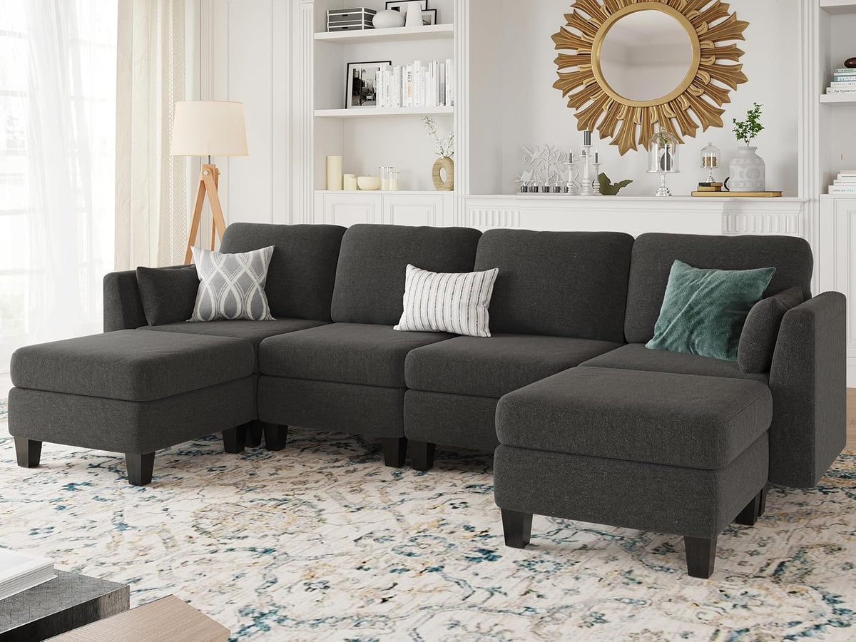 Modular Sectional Sofa, Convertible U Shaped Sofa Couch with High Density Memory Foam, 6 Seat Comfy Modular Sofa Couch for Living Room, Modern U Shaped Sectional Sofa, Dimgrey