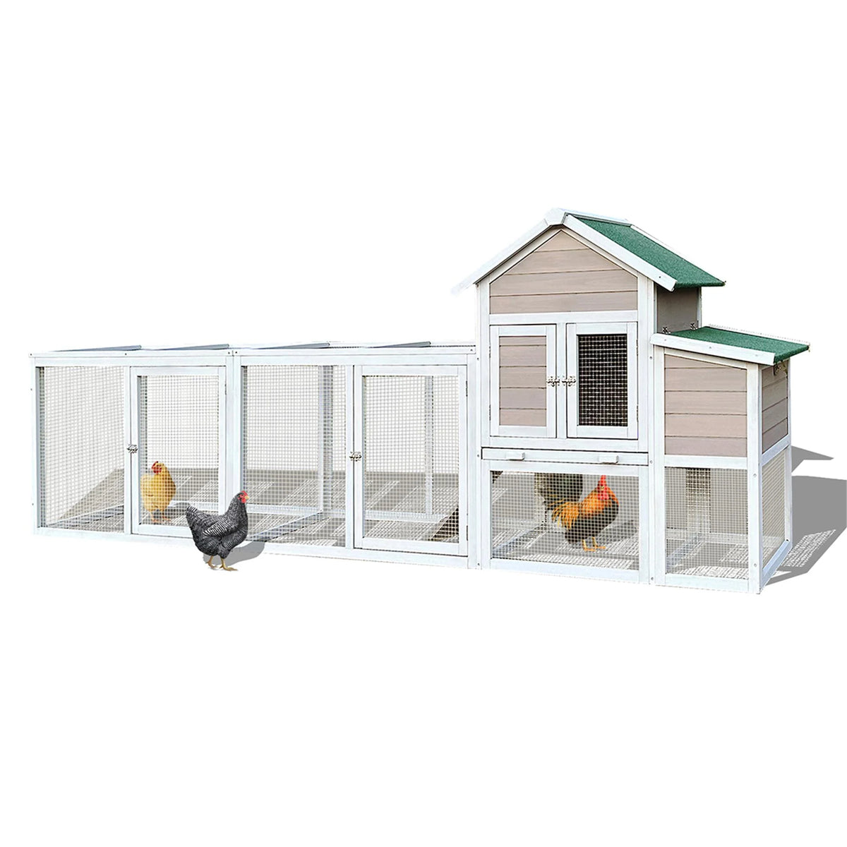 Pefilos 112" Large Rabbit Hutch Outdoor Wood Chicken Coop, Hen House with Nest Box, Wire Fence Poultry Cage, Orange