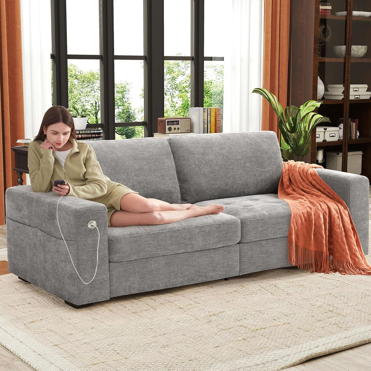 Ihanherry 146" U-Shaped Modern Sofa Modular Sectional Cloud Couch with 2 Ottoman, 6-Seat Chenille Deep Seat Sofa with 6 Pillows for Living Room, Bedroom and Apartment, Grey