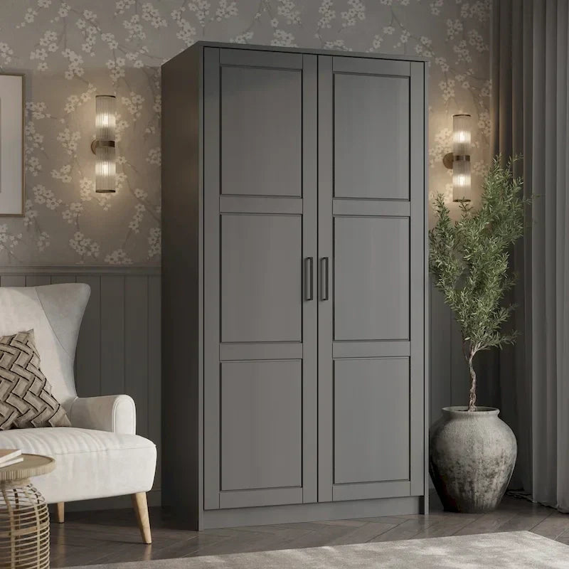 Palace Imports 100% Solid Wood 2-Door Urban Wardrobe Armoire with Solid and Mirrored Doors