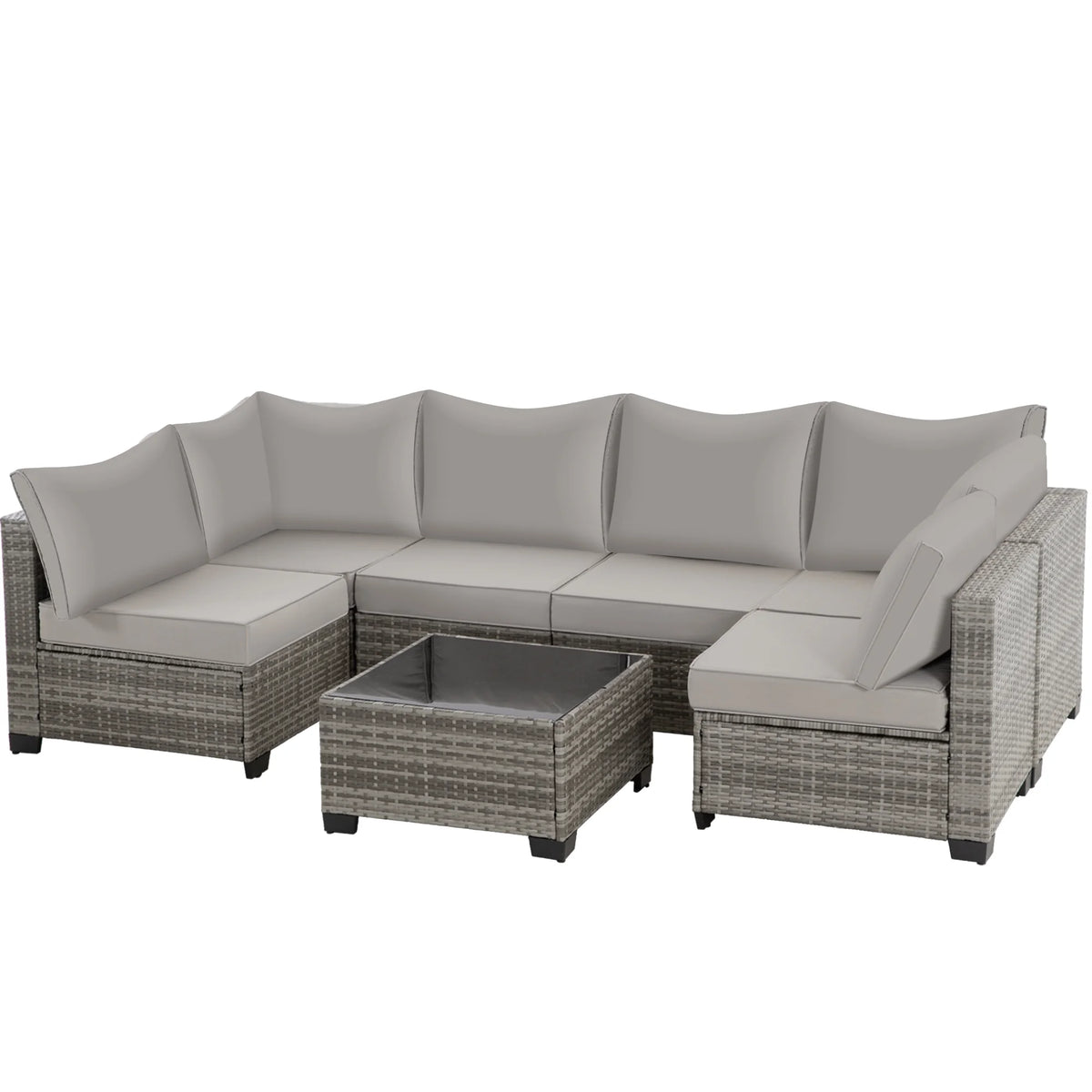 Ainfox 7 Pcs Outdoor Patio Furniture Sofa Set on Sale, Grey Rattan Grey Cushion