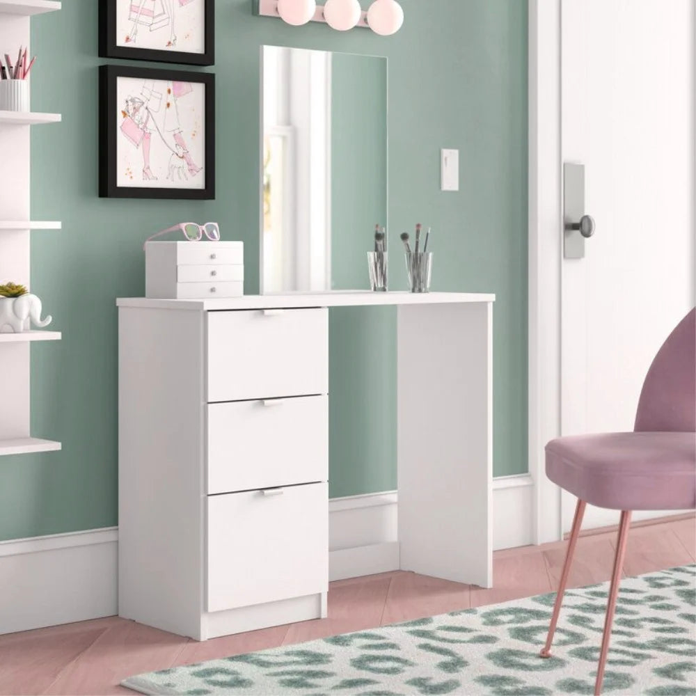 Ktaxon Vanity Set with 3 Color Lighted Mirror, Makeup Table with 6 Drawers, Dressing Table Makeup Desk with Stool, White