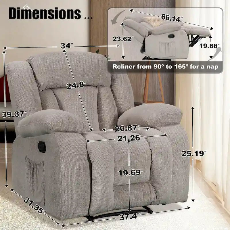 Super Comfortable Standard Size Heating and Massage Recliner Chair