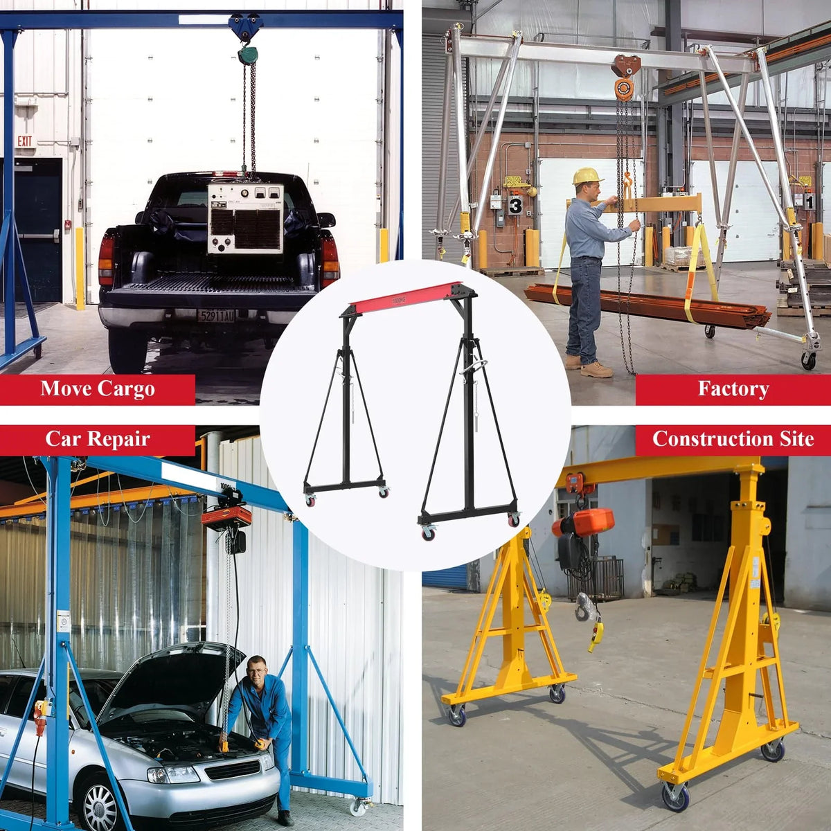 2025 1 Ton Adjustable Gantry Crane, 2200 lbs Capacity, Height Adjustable 96.5"-143.7", Portable Hoist for Factory, Construction, Warehouse, Auto Repair