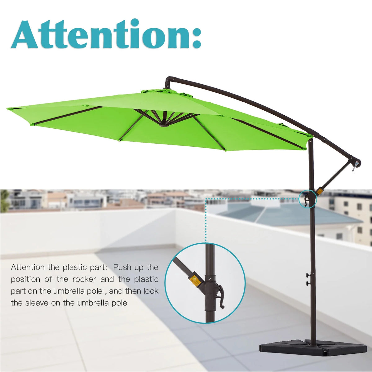 JUSTLET 10ft Heavy Duty Patio Hanging Offset Cantilever Patio Umbrella W/ 4-Piece Base Included Included, Beige