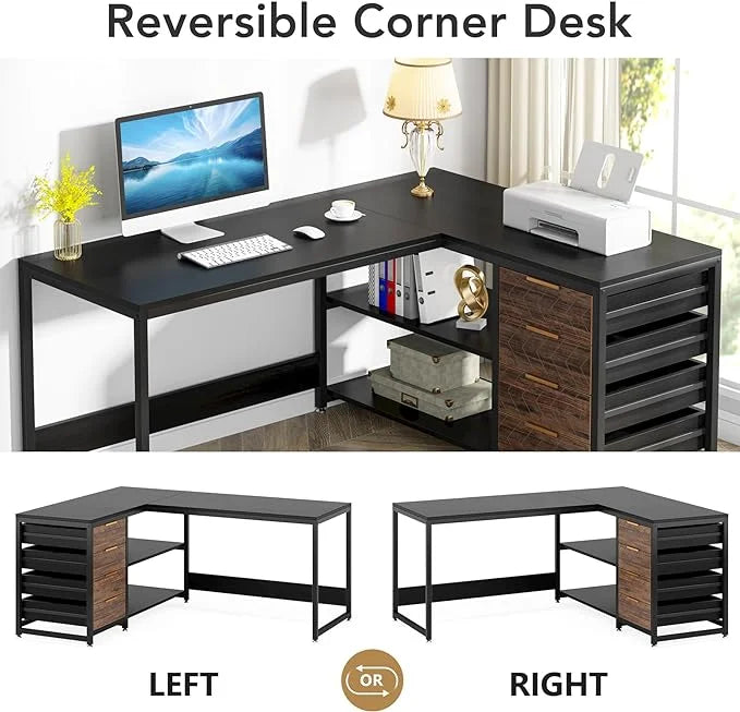 Tribesigns 59" L-Shaped Office Desk, Modern Reversible Computer Study Desk for Home Office, White