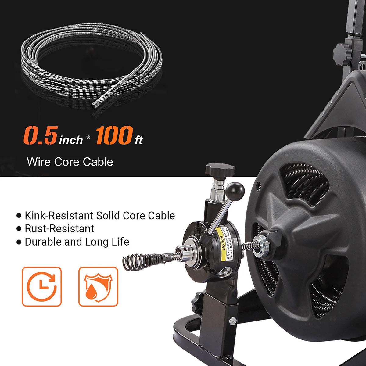 XtremepowerUS 45078 45078 Drain Snake Commercial w/Attachments 100' Electric Sewer