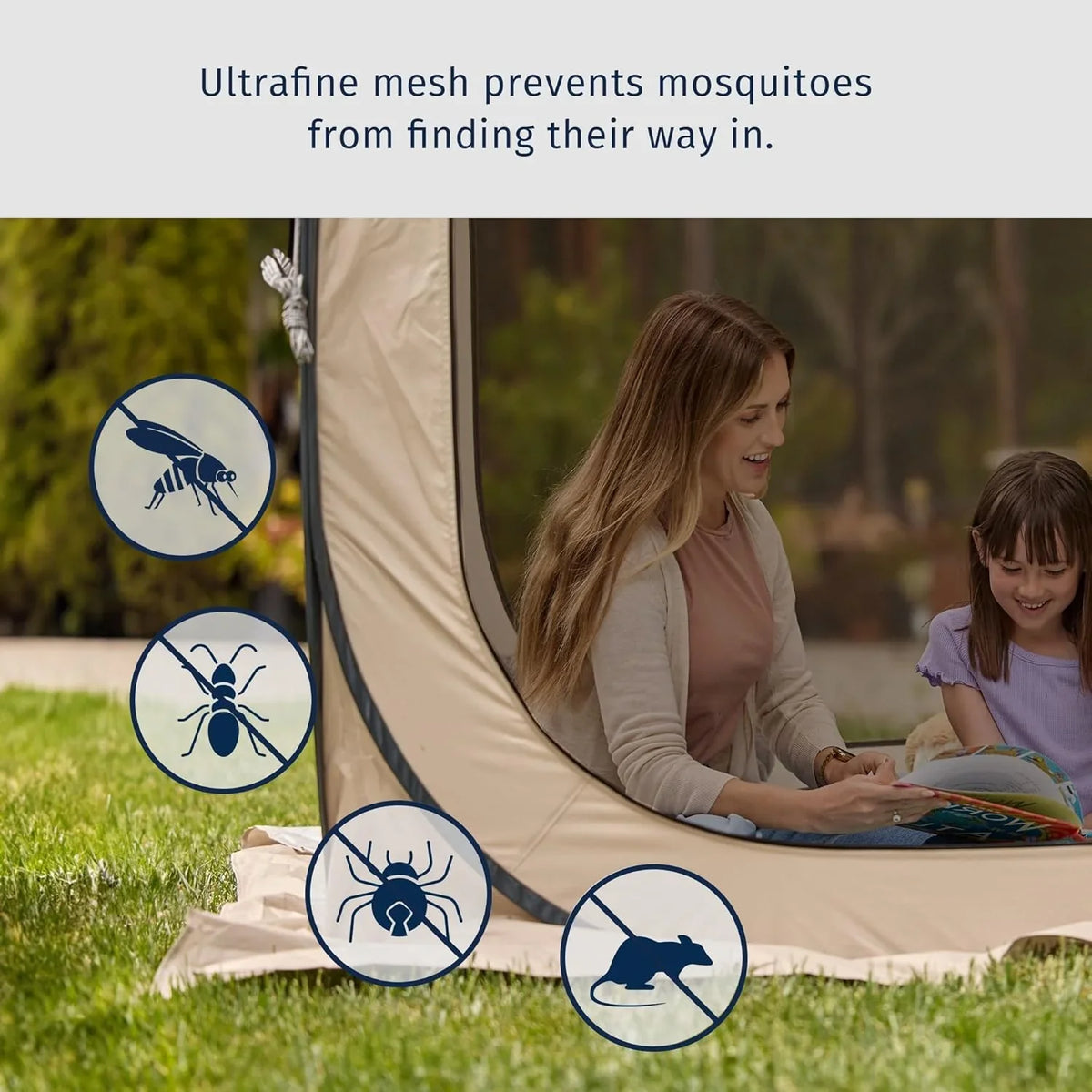 EAST OAK Screen House Tent Pop-Up, Portable Screen Room Canopy Instant Screen Tent 10 x 10 FT with Carry Bag for Patio, Backyard, Deck & Outdoor Activities, Beige