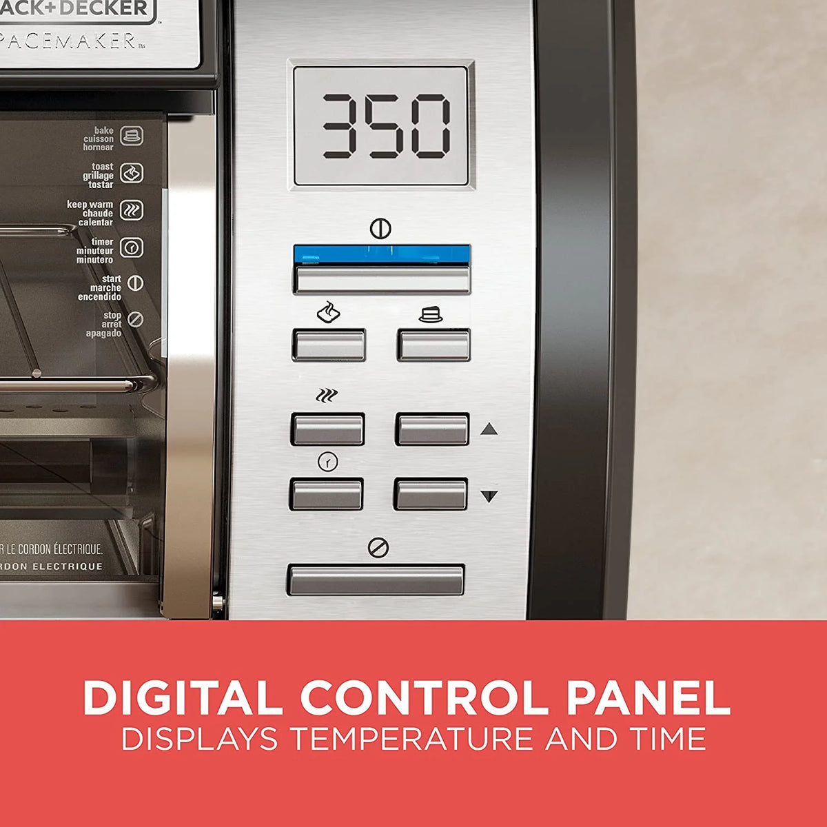 BLACK+DECKER SpaceMaker Under-Counter Toaster Oven, Digital Controls, Black/Stainless Steel, Fits 9" Pizza, TROS1000D