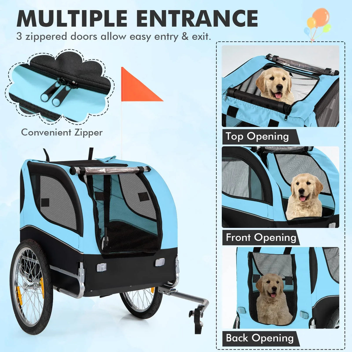Pet Bike Trailer Holds 40kg Bicycle Trailer for Small & Medium-Sized Dogs