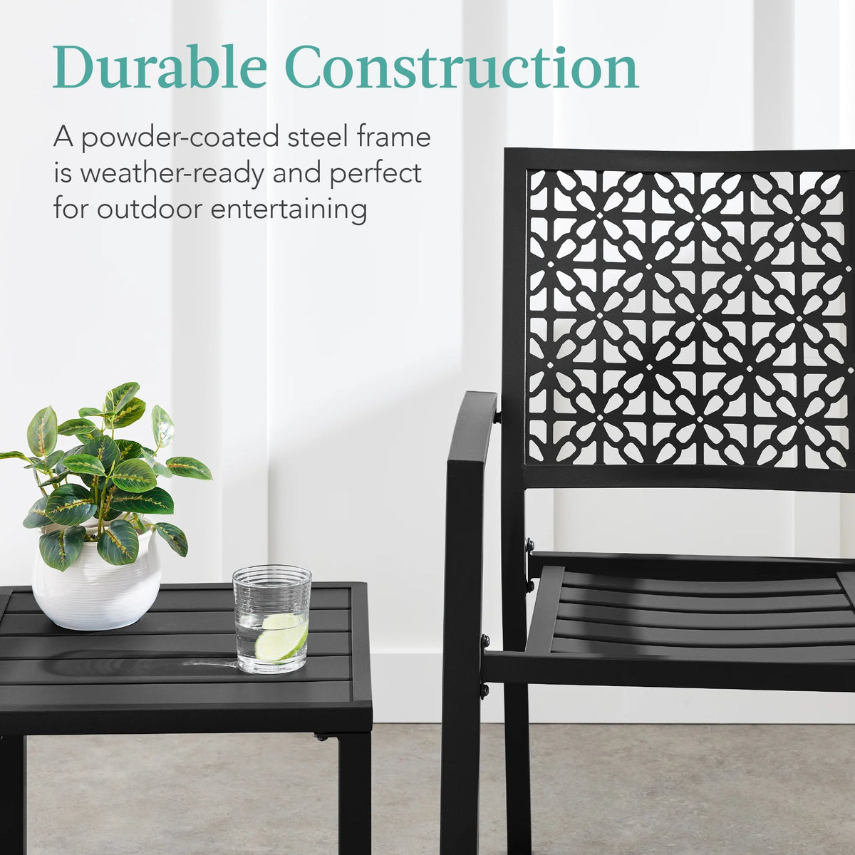 Best Choice Products 3-Piece Stackable Steel Outdoor Conversation Bistro Set, Patio Chat Furniture w/ 2 Chairs, Table- Black