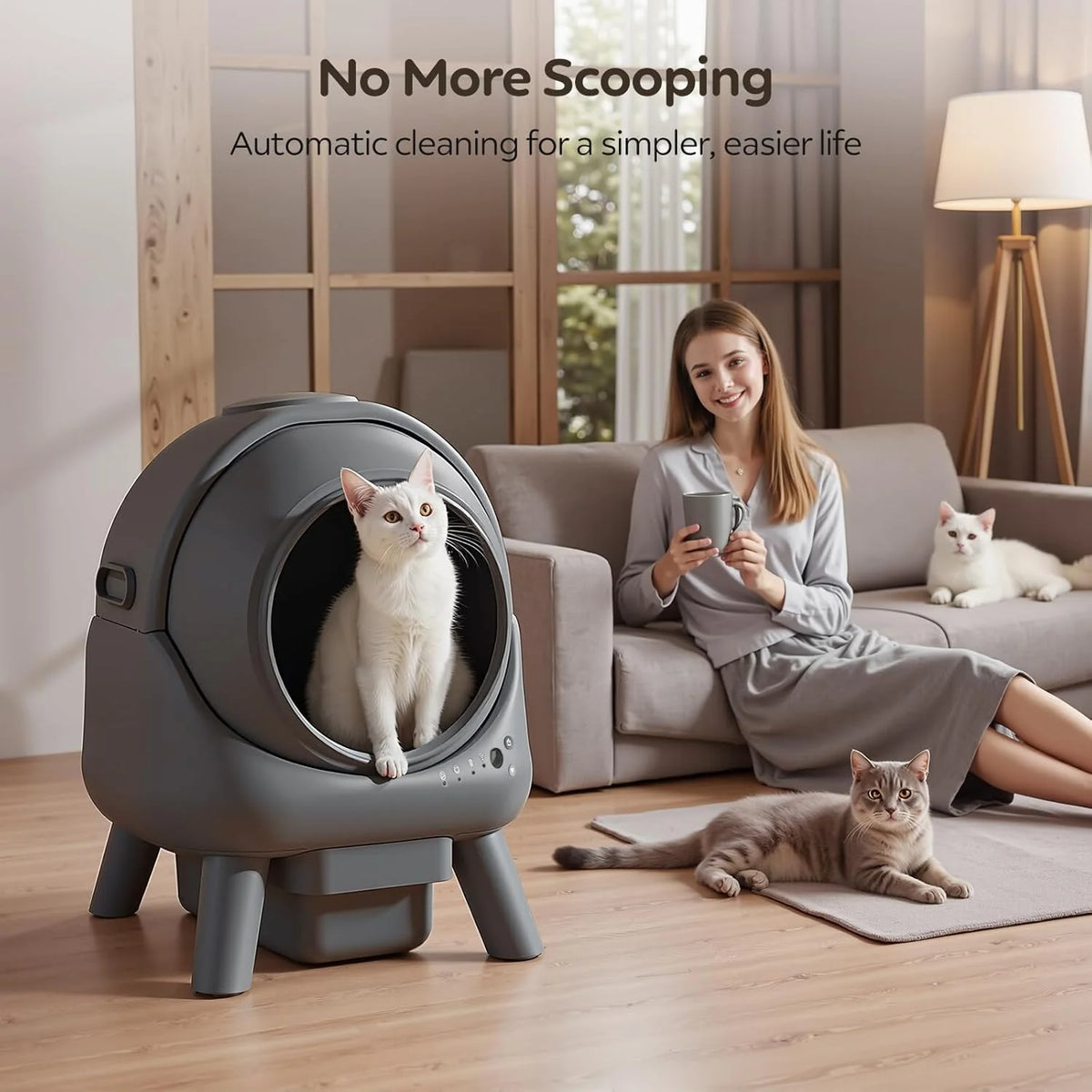 Self-Cleaning Cat Litter Box for Multiple Cats, App Controlled, Grey-Qx2