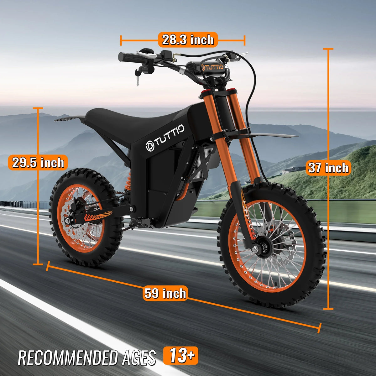 TUTTIO Soleil01 Adult Electric Dirt Bike (with Branded Helmet), 2000W, 48V 21Ah Battery, 37Mph Full Suspension Mountain E-Bike, 200Nm Torque All-Terrain Electric Motorcycle