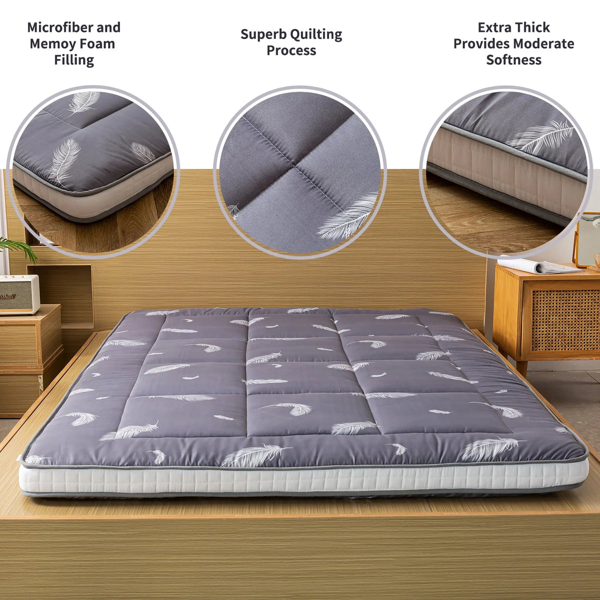 Maxyoyo Extra Thick Futon Floor Mattress, Padded Japanese Folding Roll Up Mattress Sleeping Pad, Foldable Camping Portable Mattress Shikibuton