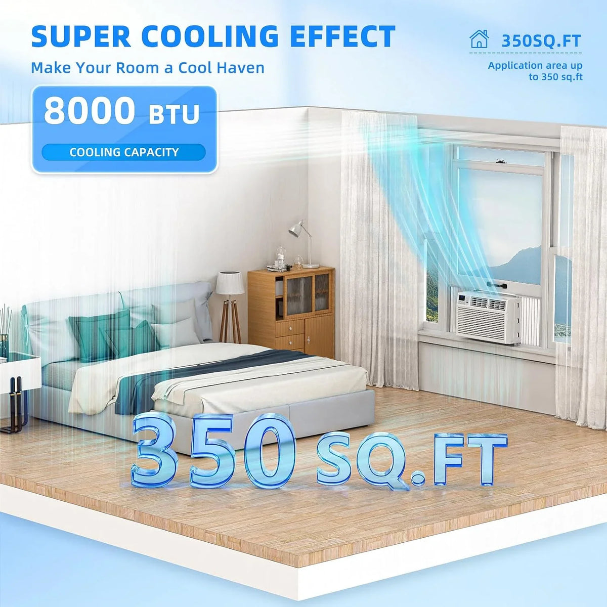 Antarctic Star 12,000 BTU U-Shaped Window Air Conditioner Unit Cools up to 550 Sq.Ft. with 6 Modes 24H Timer, Ultra Quiet Window AC Units