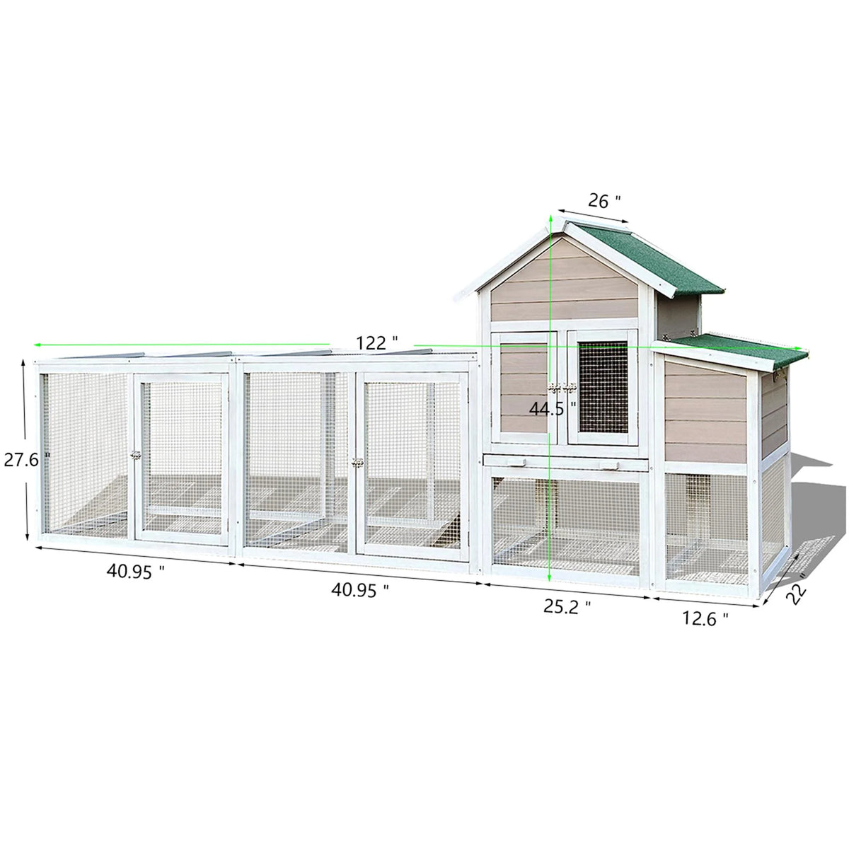 Pefilos 112" Large Rabbit Hutch Outdoor Wood Chicken Coop, Hen House with Nest Box, Wire Fence Poultry Cage, Orange