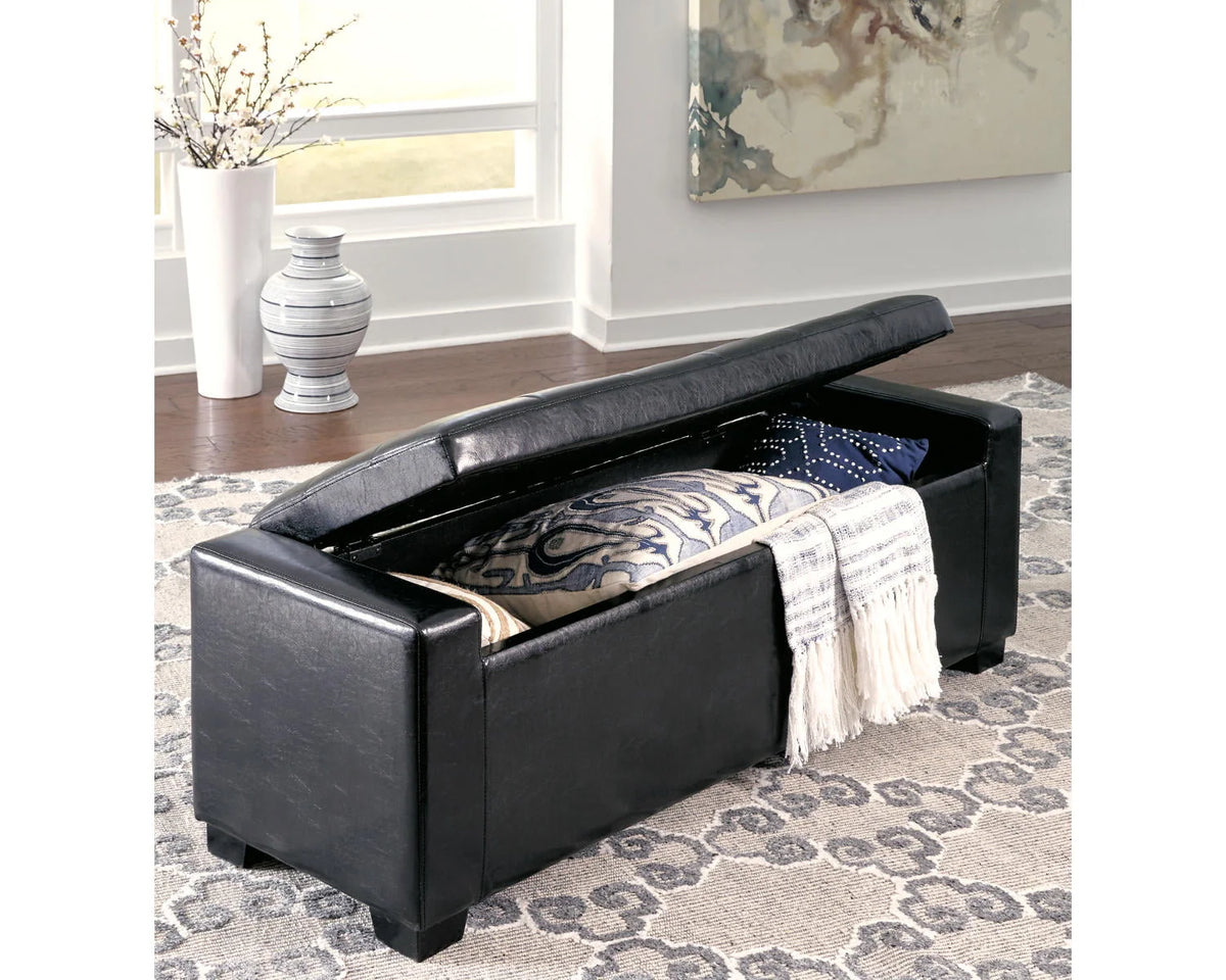 Signature Design by Ashley Contemporary Benches Upholstered Storage Bench Black