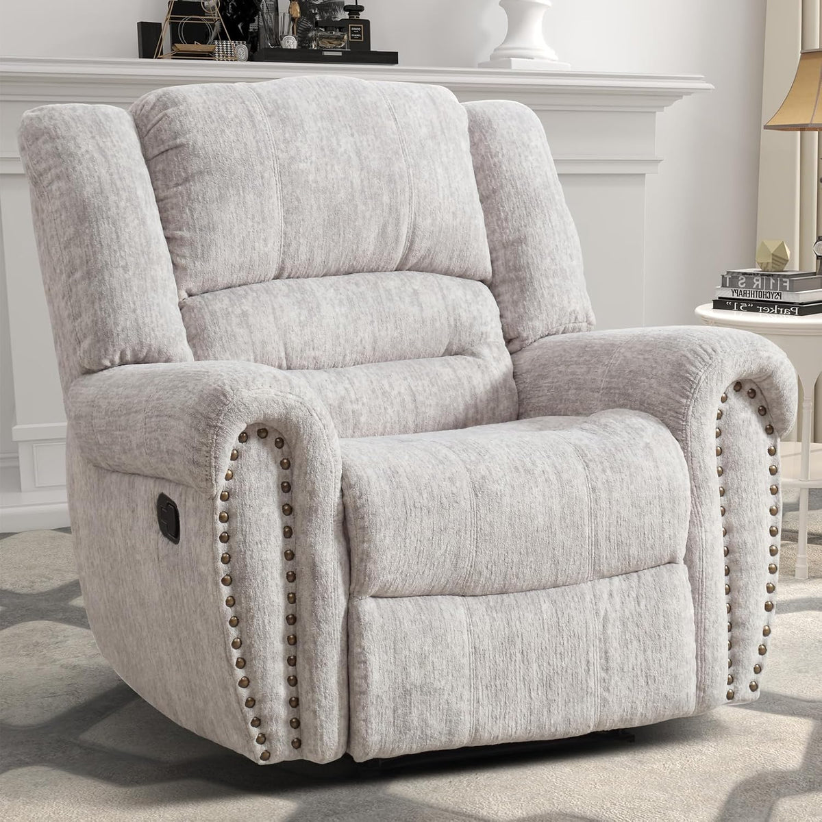 CANMOV Leather Recliner Chair, Classic and Traditional Manual Recliner Chair with Comfortable Arms and Back Single Sofa for Living Room, Nut Brown