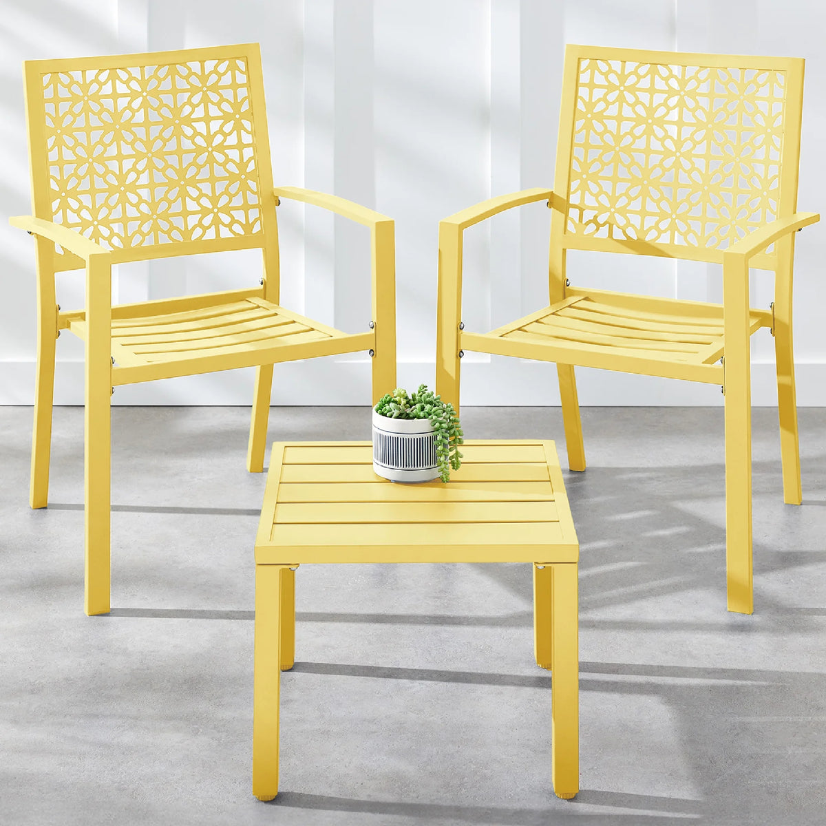 Best Choice Products 3-Piece Stackable Steel Outdoor Conversation Bistro Set, Patio Chat Furniture w/ 2 Chairs, Table- Black