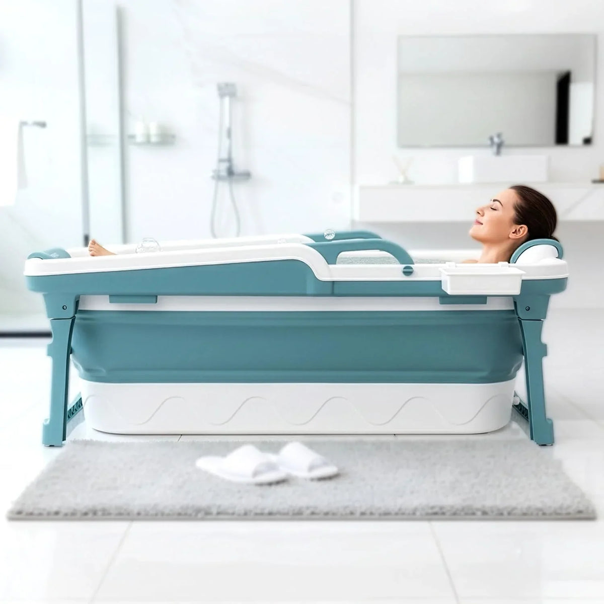 Serenelife 59 inch Portable Bathtub for Adults Large Foldable Ice Bath Tub Hot Spa Soaking Tub
