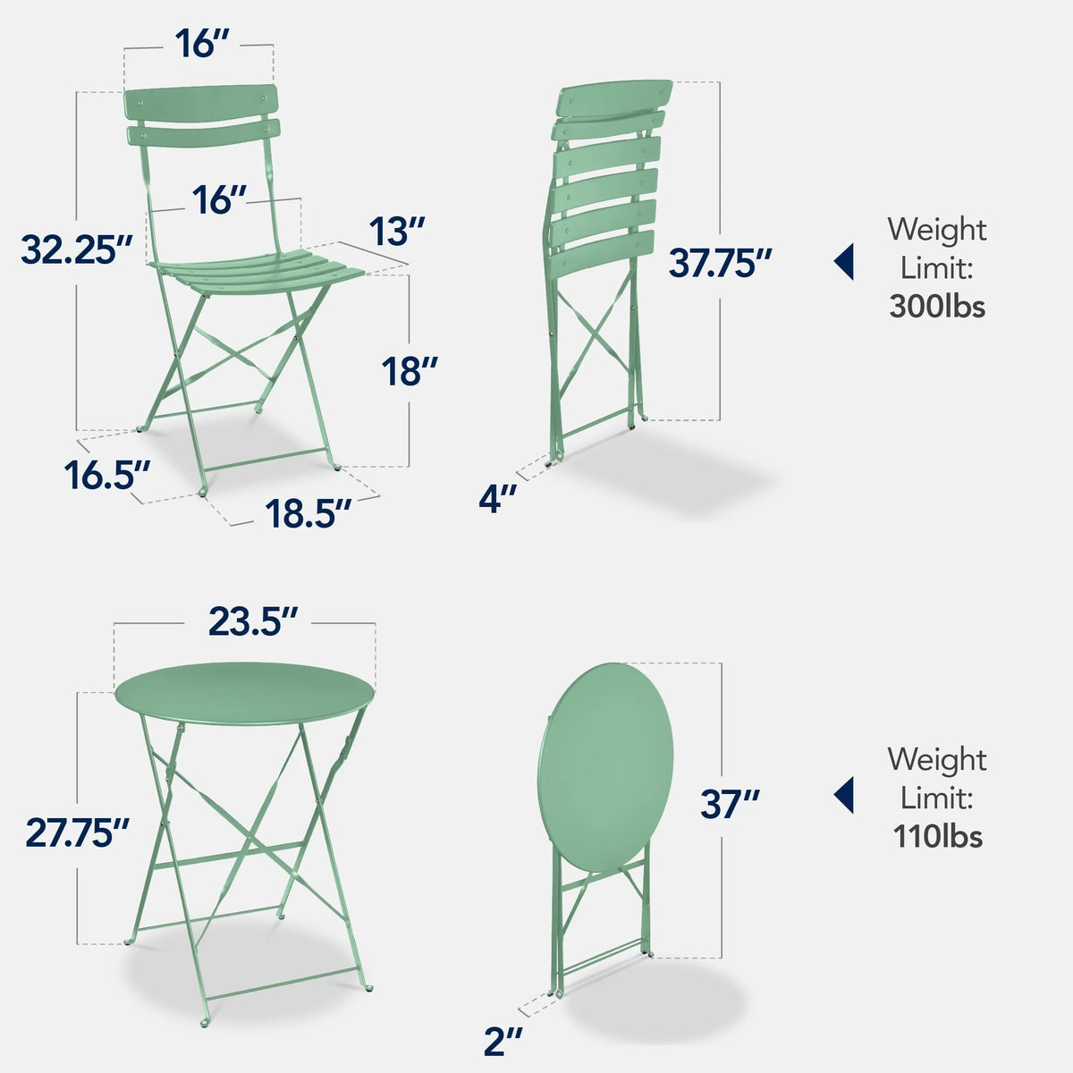 Best Choice Products 3-Piece Small Bistro Set, Folding Patio Furniture Set of 2 Chairs and Table - Black