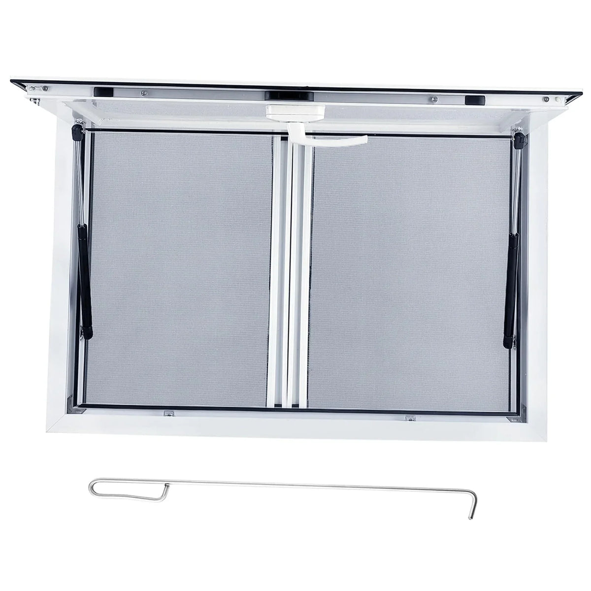 Concession Window 36W x 36H Aluminum Alloy Food Truck Service Window with Sliding Screens & Awning Door, Hydraulic Lift, Locking Mechanism, Versatile for Catering