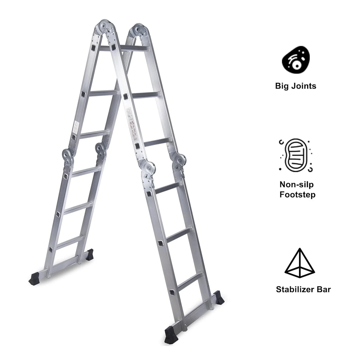 BETISEF 12.5ft 7 in 1 Multi-Purpose Ladder, Folding Aluminium Extension Ladder w/Anti-Slip Feet, EN 131 Standard 330LB Capacity