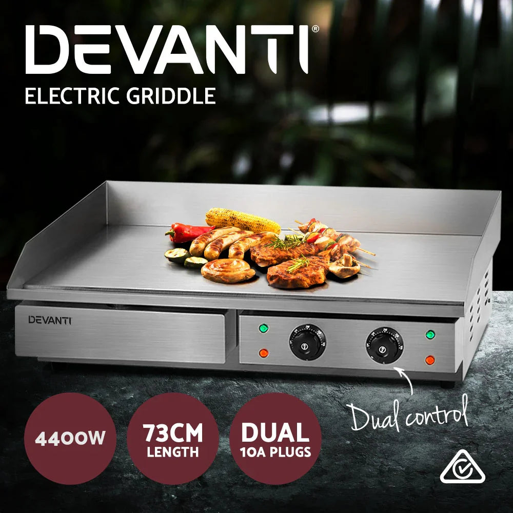 Devanti 73cm Commercial Electric Griddle BBQ Grill Plate 4400W Silver