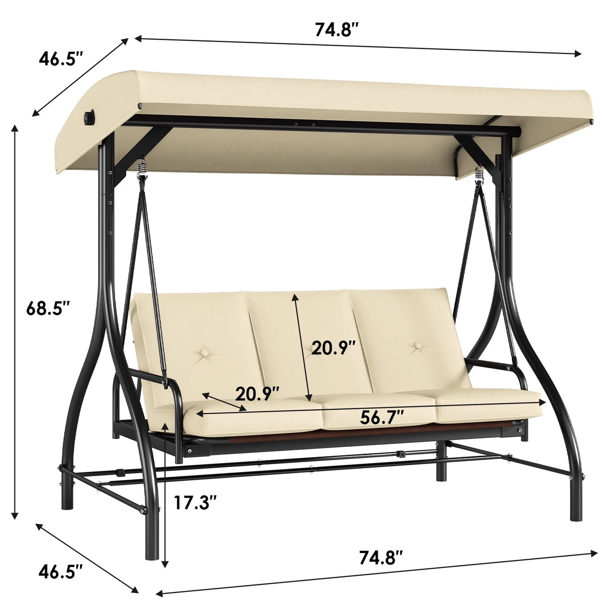 Pirecart 3 Person Patio Porch Swing Outdoor Converting Swing Glider Hammock with Adjustable Canopy, Cushions, Red