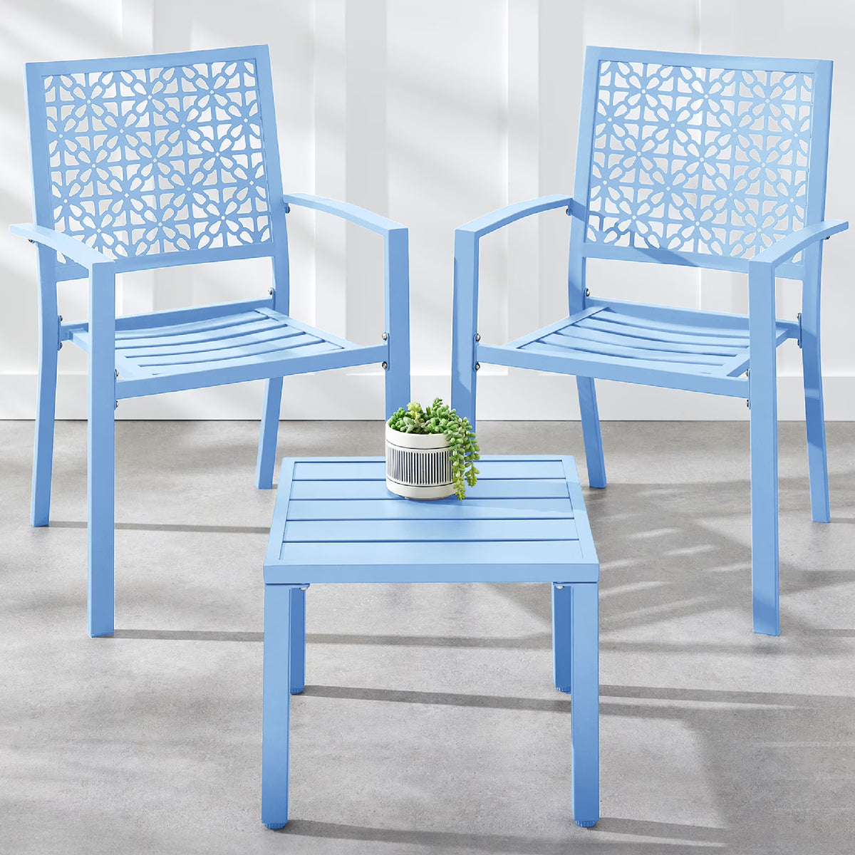 Best Choice Products 3-Piece Stackable Steel Outdoor Conversation Bistro Set, Patio Chat Furniture w/ 2 Chairs, Table- Black