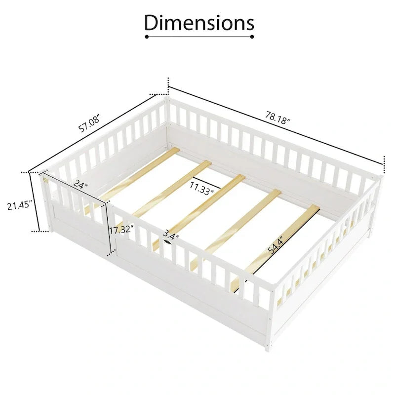 Montessori wooden children's floor bed with Support slat